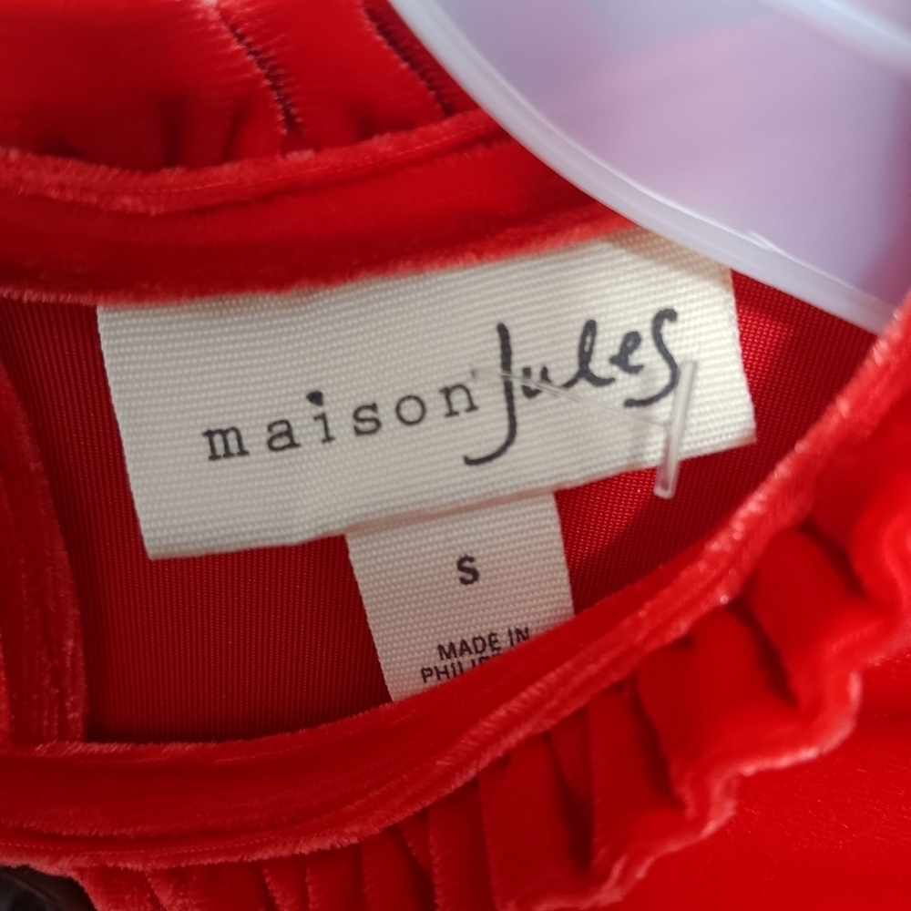 Maison Jules women's velvet red top size S long sleeve - Picture 2 of 5